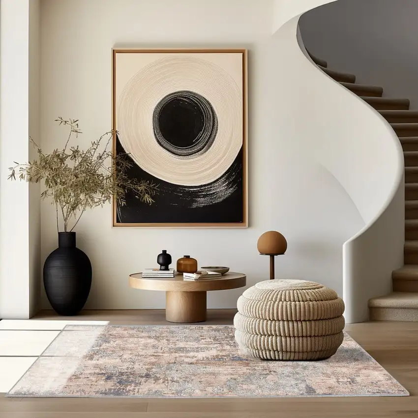 Beige and Ivory Abstract Area Rug Photo 1