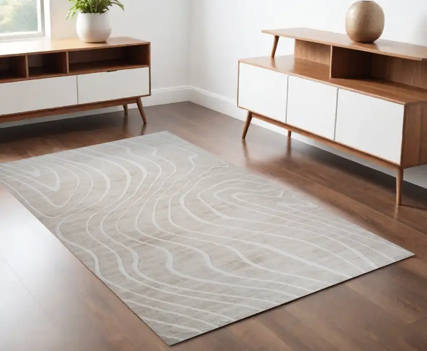 Beige and Ivory Abstract Distressed Area Rug Photo 2