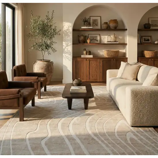 Beige and Ivory Abstract Distressed Area Rug Photo 6