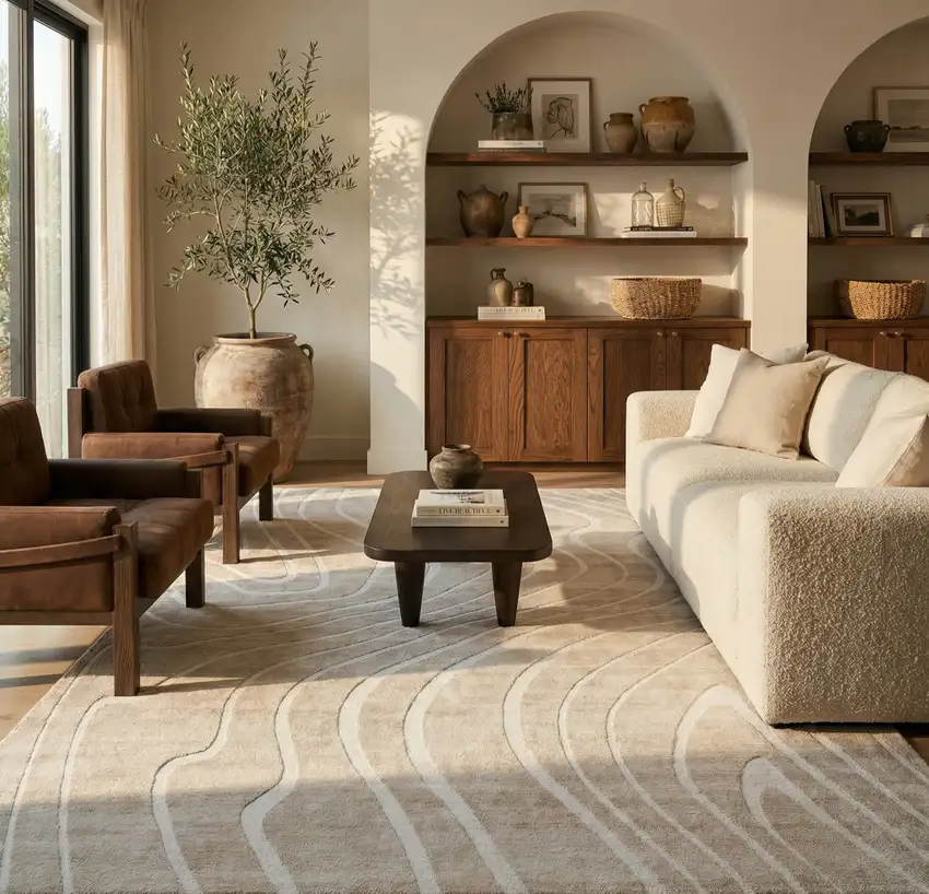 Beige and Ivory Abstract Distressed Area Rug Photo 6