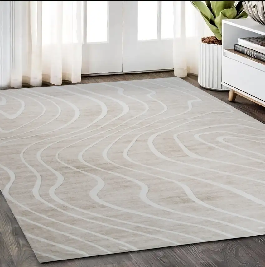 Beige and Ivory Abstract Distressed Area Rug Photo 1