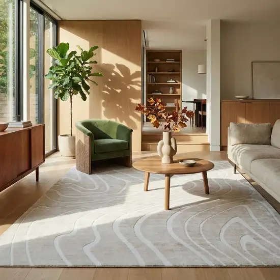 Beige and Ivory Abstract Distressed Area Rug Photo 7