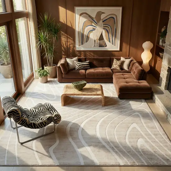 Beige and Ivory Abstract Distressed Area Rug Photo 4