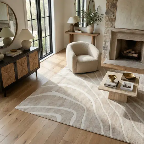 Beige and Ivory Abstract Distressed Area Rug Photo 5