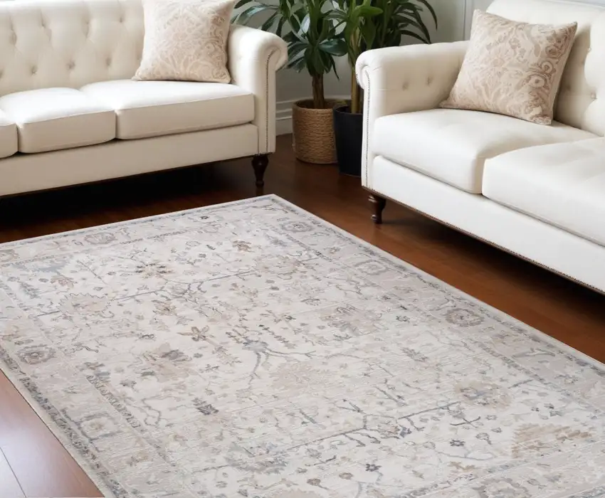 Beige and Ivory Abstract Distressed Area Rug Photo 4