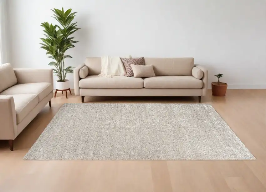 Beige and Ivory Abstract Power Loom Area Rug Photo 2