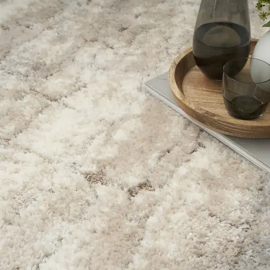 Beige and Ivory Abstract Shag Area Rug Photo 7