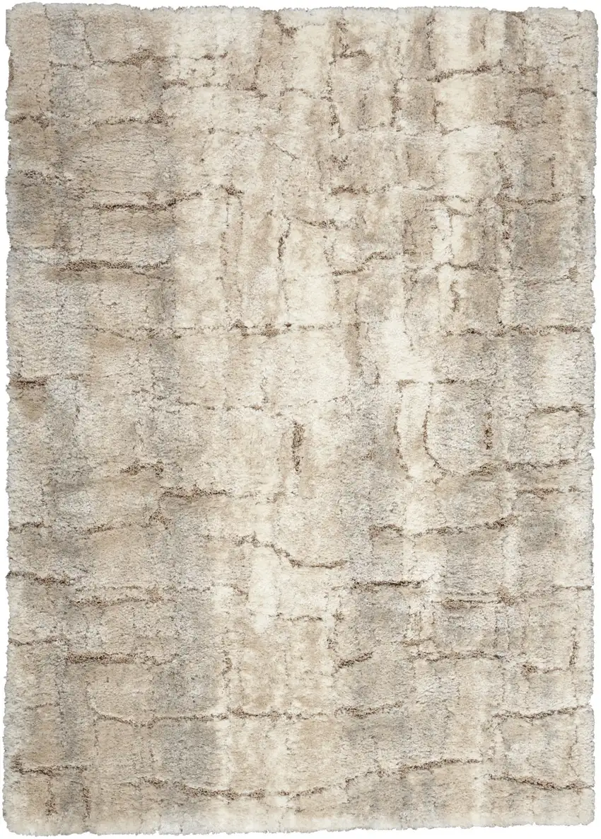Beige and Ivory Abstract Shag Area Rug Photo 5