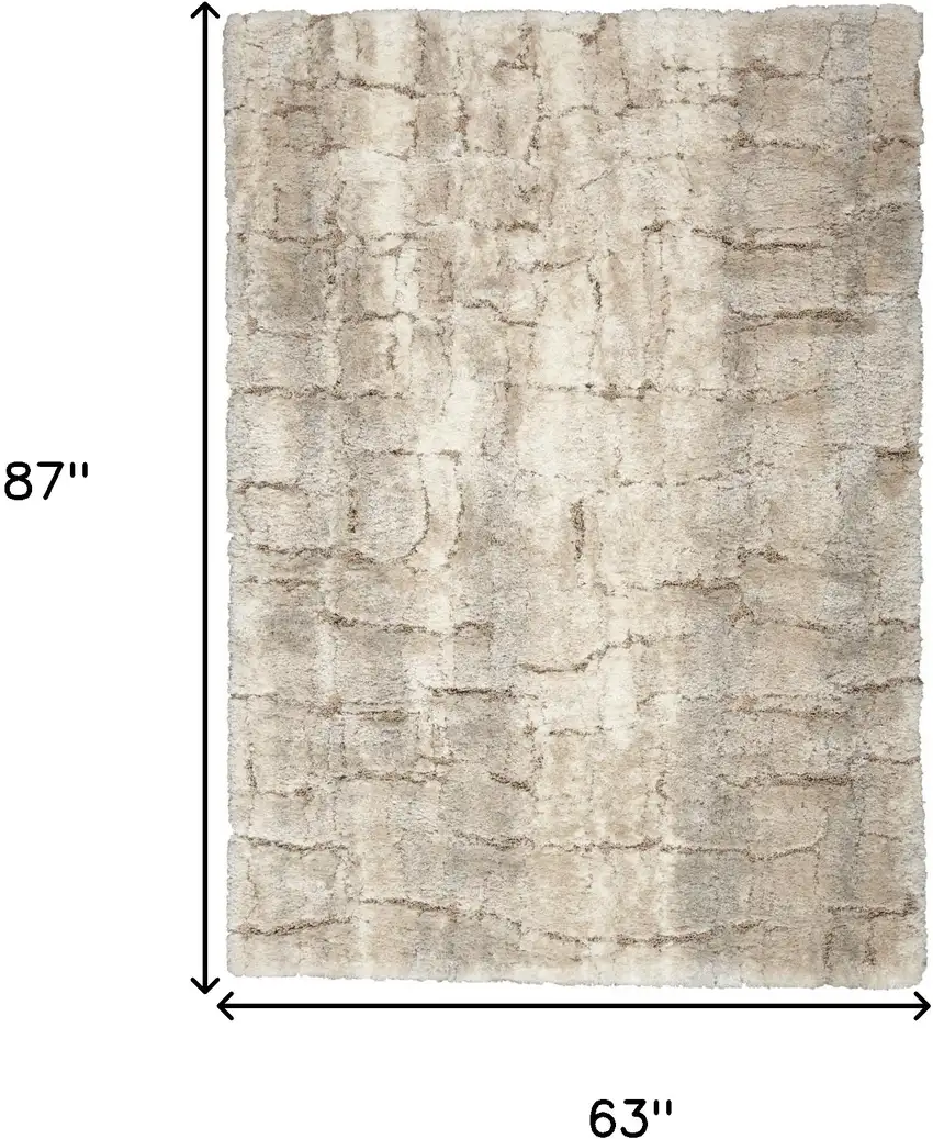 Beige and Ivory Abstract Shag Area Rug Photo 3