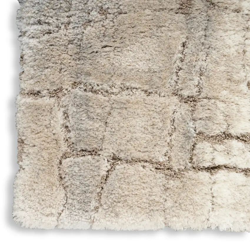 Beige and Ivory Abstract Shag Area Rug Photo 6