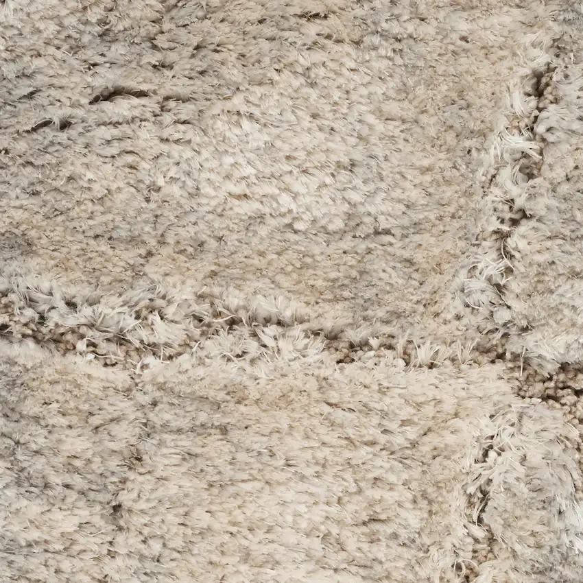 Beige and Ivory Abstract Shag Area Rug Photo 8