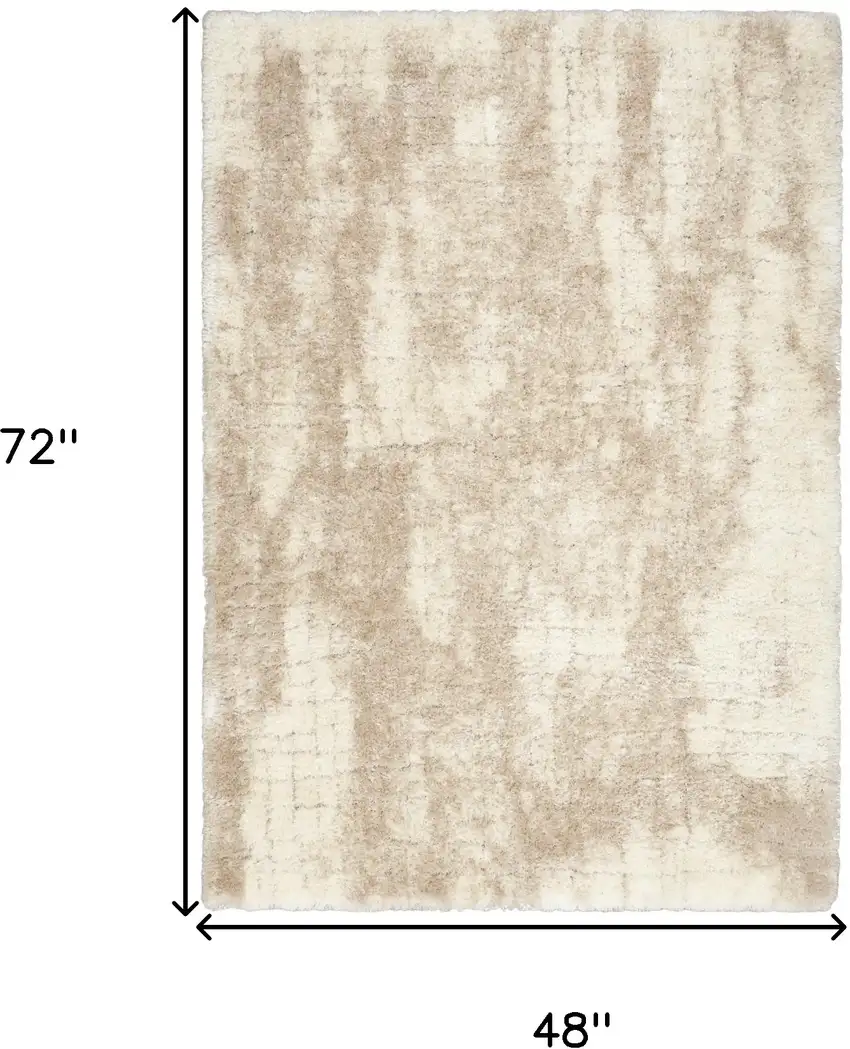 Beige and Ivory Abstract Shag Area Rug Photo 3