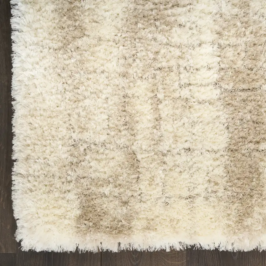 Beige and Ivory Abstract Shag Area Rug Photo 8