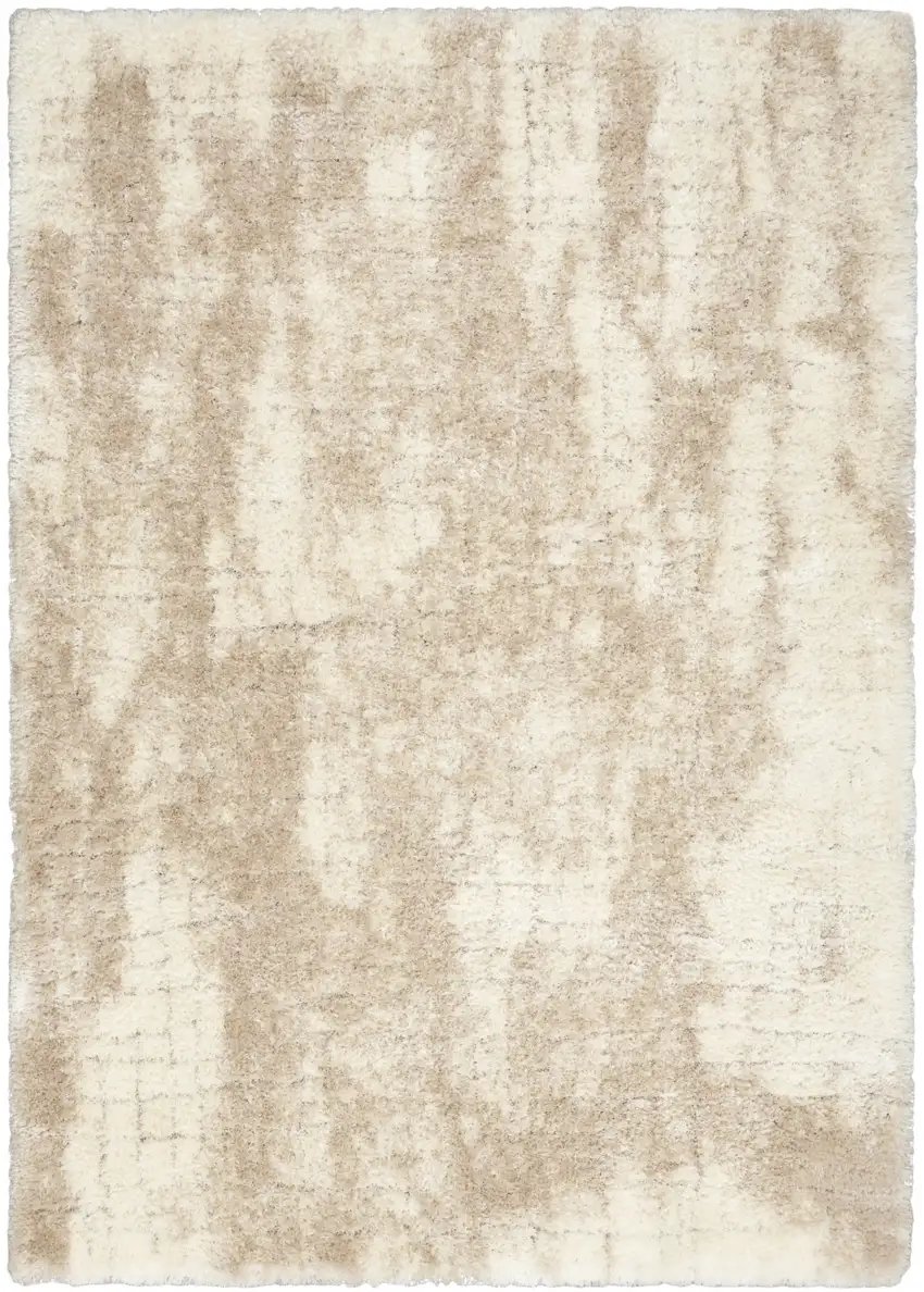Beige and Ivory Abstract Shag Area Rug Photo 2