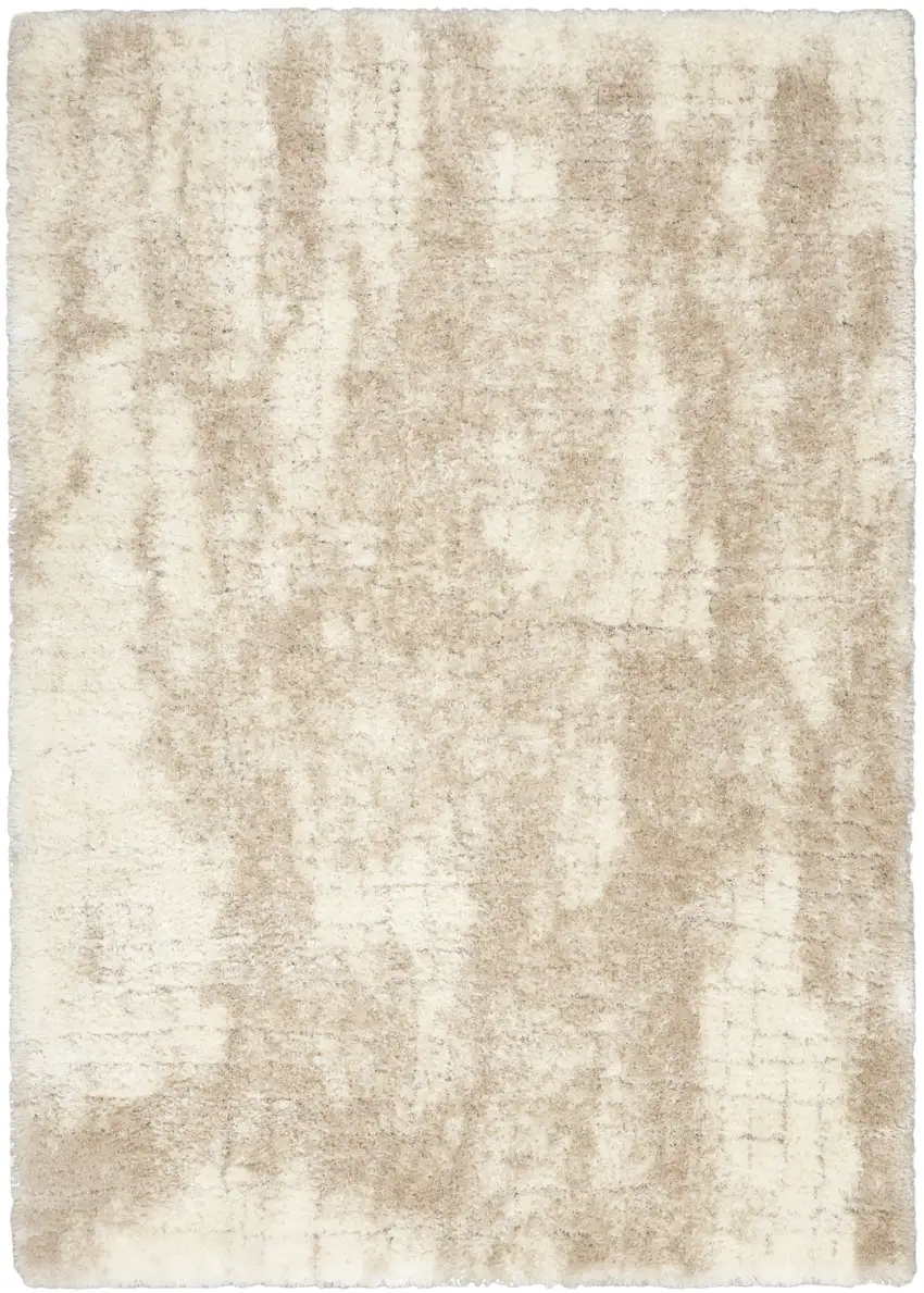 Beige and Ivory Abstract Shag Area Rug Photo 4
