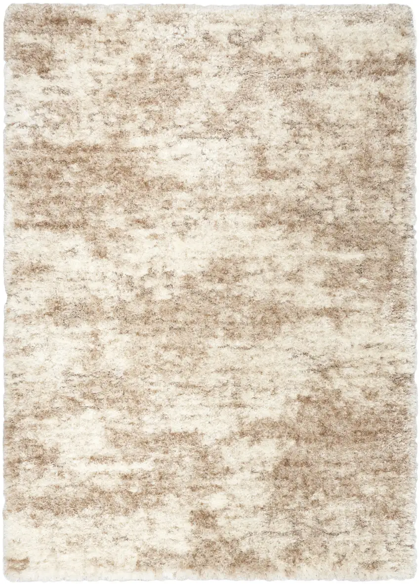 Beige and Ivory Abstract Shag Area Rug Photo 4