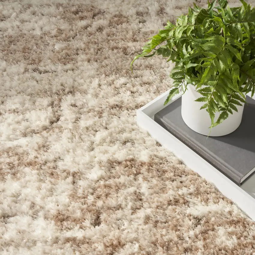 Beige and Ivory Abstract Shag Area Rug Photo 9