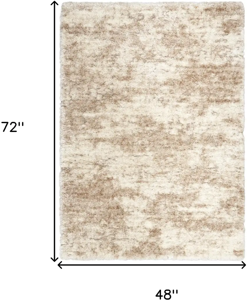 Beige and Ivory Abstract Shag Area Rug Photo 3