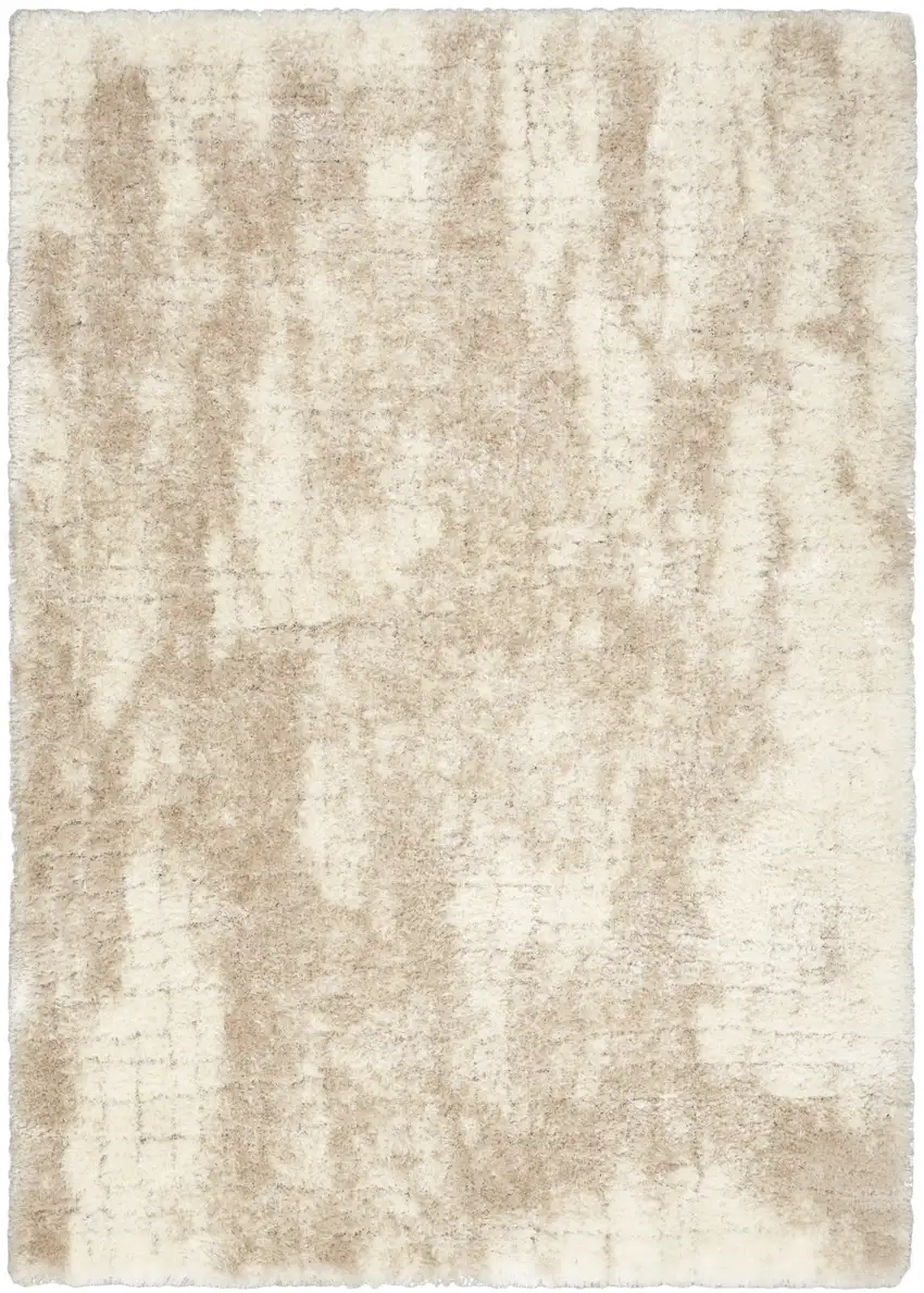 Beige and Ivory Abstract Shag Area Rug Photo 1