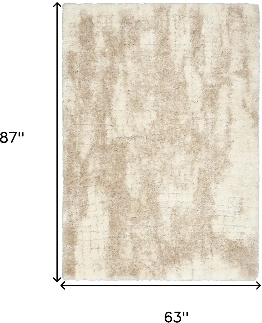 Beige and Ivory Abstract Shag Area Rug Photo 3