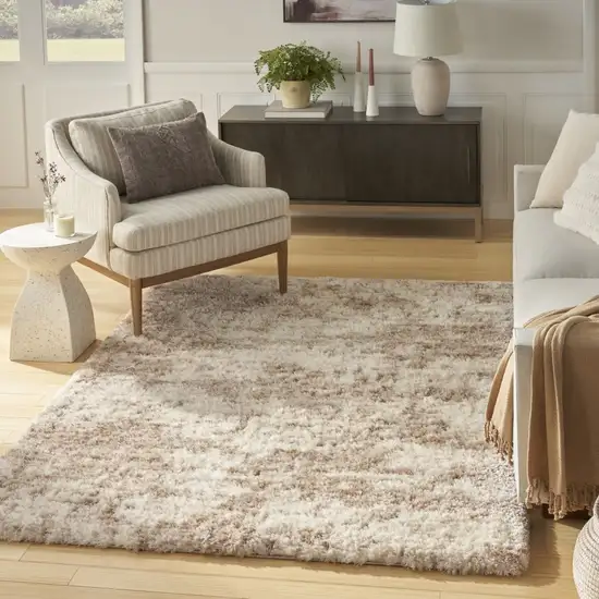 Beige and Ivory Abstract Shag Area Rug Photo 3