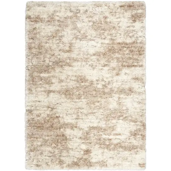Beige and Ivory Abstract Shag Area Rug Photo 1