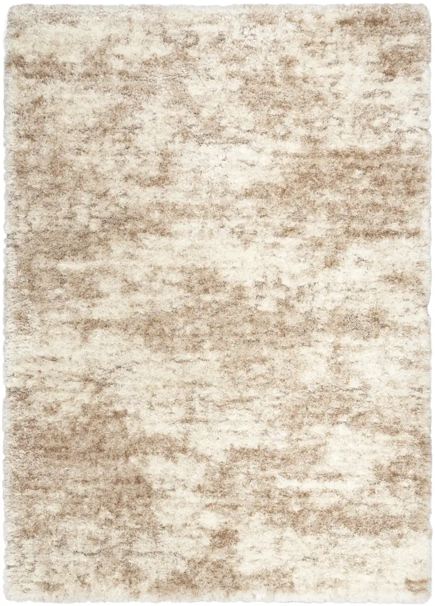 Beige and Ivory Abstract Shag Area Rug Photo 1