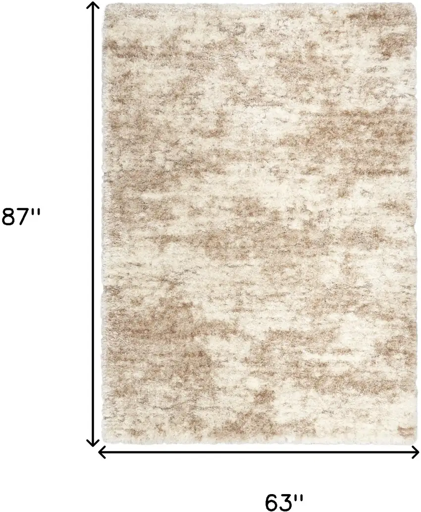 Beige and Ivory Abstract Shag Area Rug Photo 3