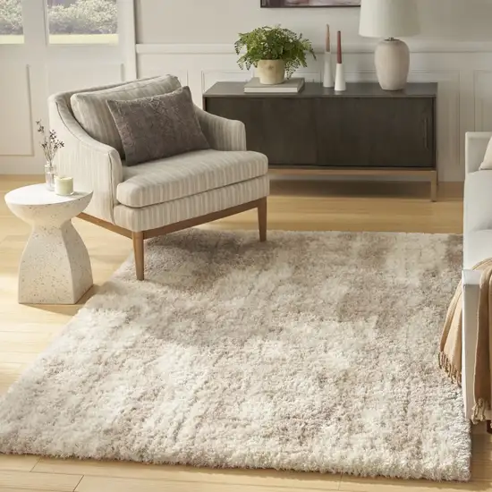 Beige and Ivory Abstract Shag Area Rug Photo 4