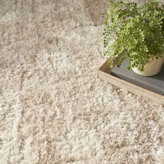 Beige and Ivory Abstract Shag Area Rug Photo 5
