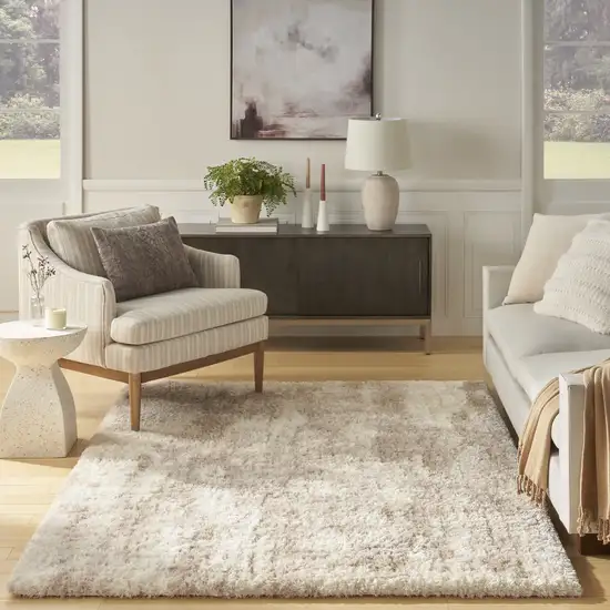 Beige and Ivory Abstract Shag Area Rug Photo 6