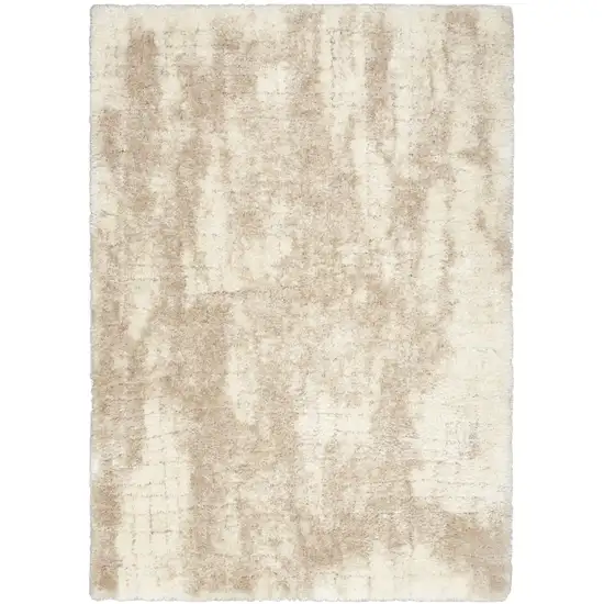 Beige and Ivory Abstract Shag Area Rug Photo 7