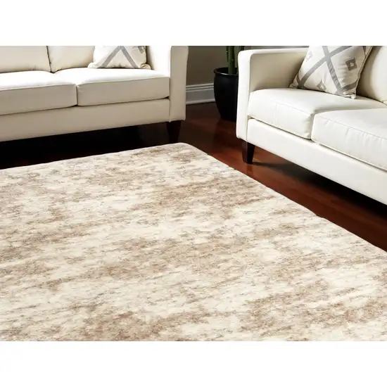 Beige and Ivory Abstract Shag Area Rug Photo 1