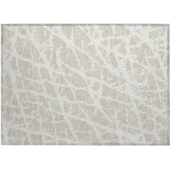 Beige and Ivory Abstract Washable Non Skid Indoor Outdoor Area Rug Photo 2