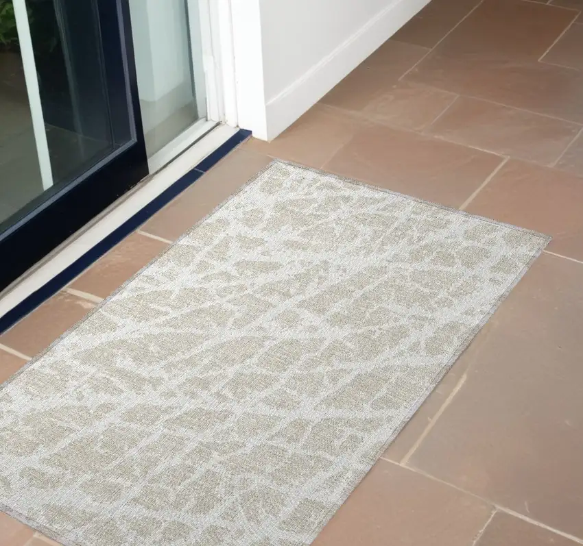 Beige and Ivory Abstract Washable Non Skid Indoor Outdoor Area Rug Photo 1