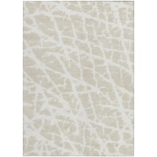 Beige and Ivory Abstract Washable Non Skid Indoor Outdoor Area Rug Photo 5