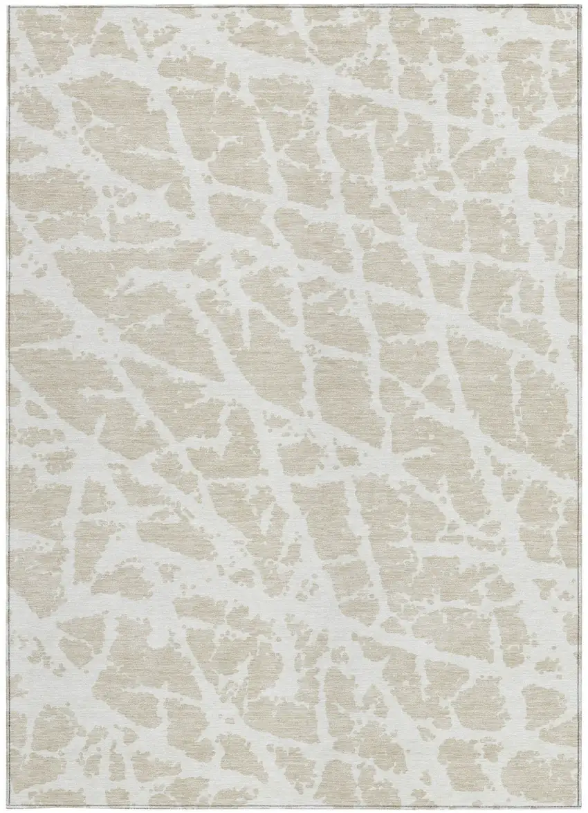 Beige and Ivory Abstract Washable Non Skid Indoor Outdoor Area Rug Photo 5