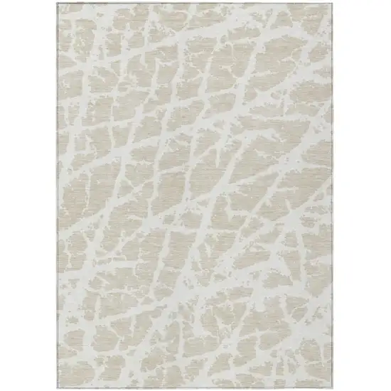 Beige and Ivory Abstract Washable Non Skid Indoor Outdoor Area Rug Photo 2
