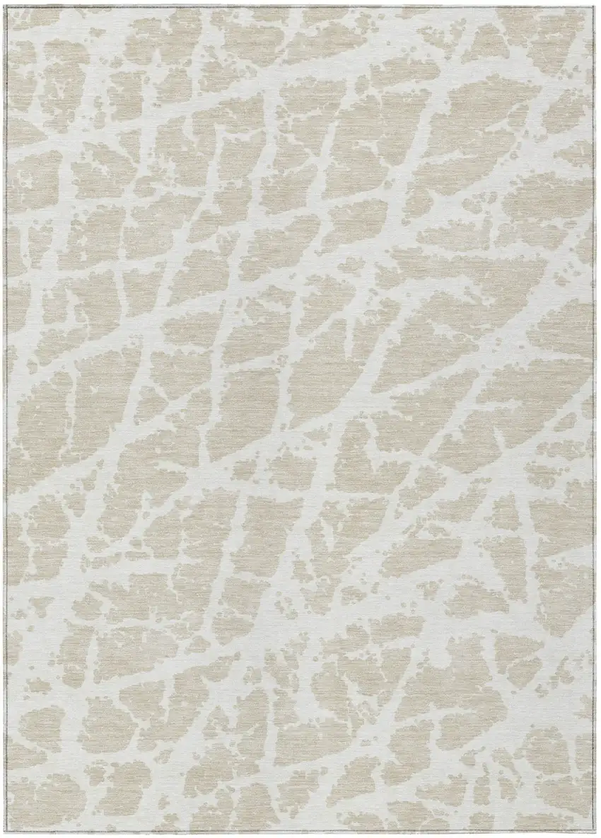 Beige and Ivory Abstract Washable Non Skid Indoor Outdoor Area Rug Photo 2