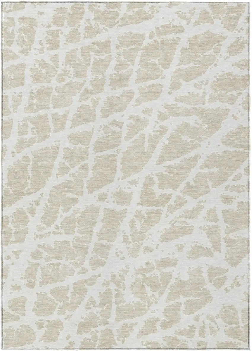 Beige and Ivory Abstract Washable Non Skid Indoor Outdoor Area Rug Photo 2