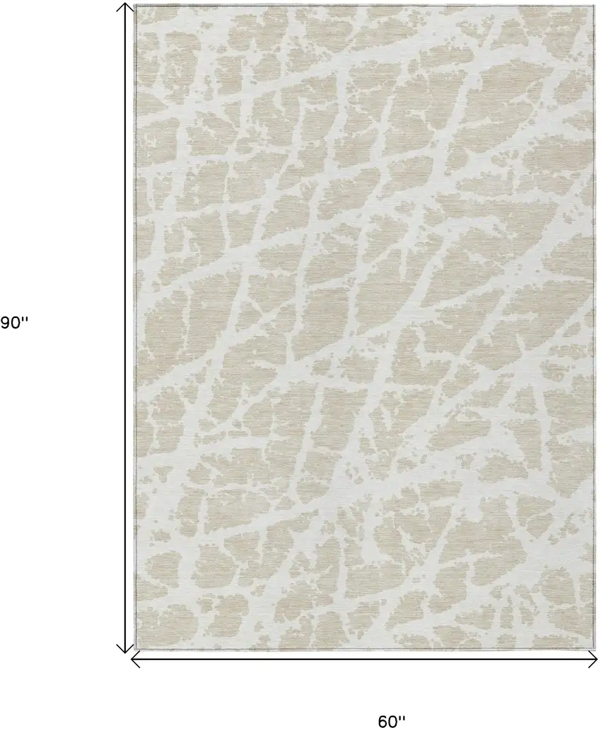 Beige and Ivory Abstract Washable Non Skid Indoor Outdoor Area Rug Photo 3