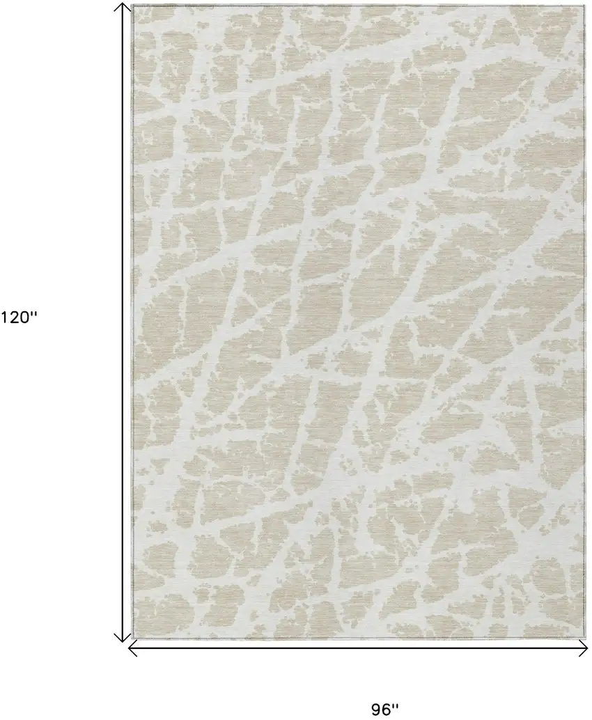 Beige and Ivory Abstract Washable Non Skid Indoor Outdoor Area Rug Photo 3