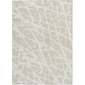 Photo of Beige and Ivory Abstract Washable Non Skid Indoor Outdoor Area Rug