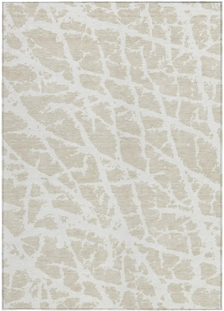 Beige and Ivory Abstract Washable Non Skid Indoor Outdoor Area Rug Photo 5