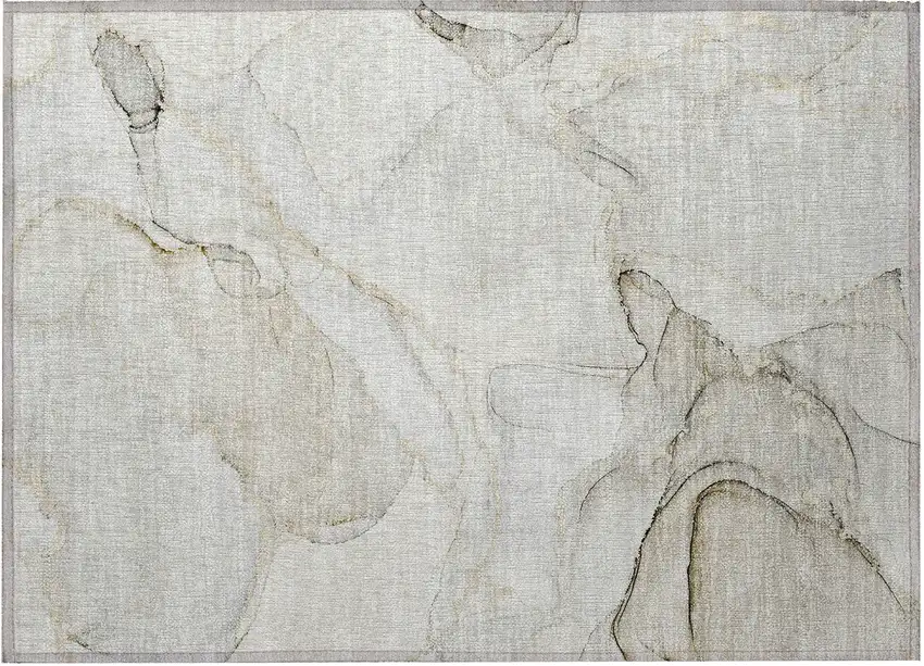 Beige and Ivory Abstract Washable Non Skid Indoor Outdoor Area Rug Photo 3