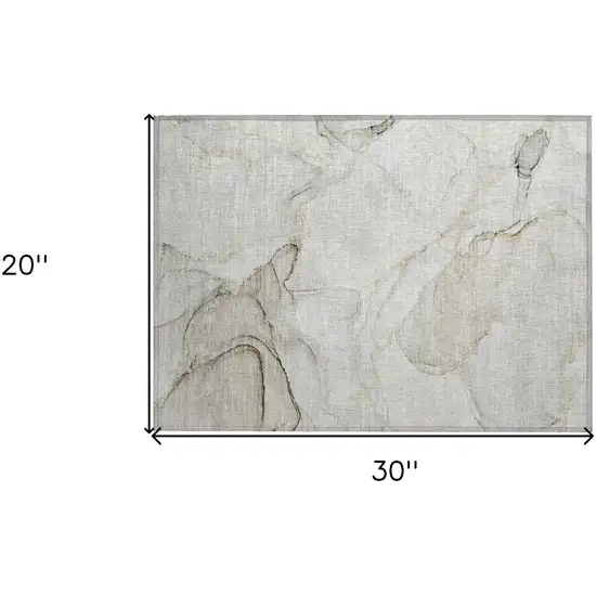 Beige and Ivory Abstract Washable Indoor Outdoor Area Rug Photo 3