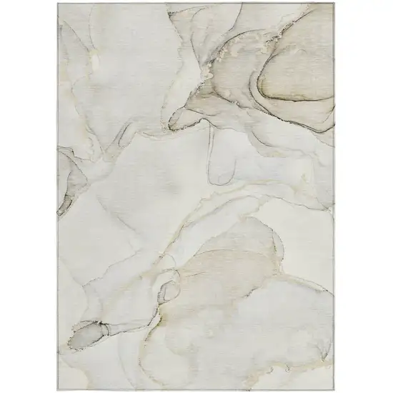 Beige and Ivory Abstract Washable Non Skid Indoor Outdoor Area Rug Photo 4
