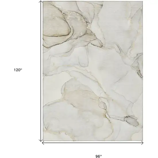 Beige and Ivory Abstract Washable Non Skid Indoor Outdoor Area Rug Photo 7