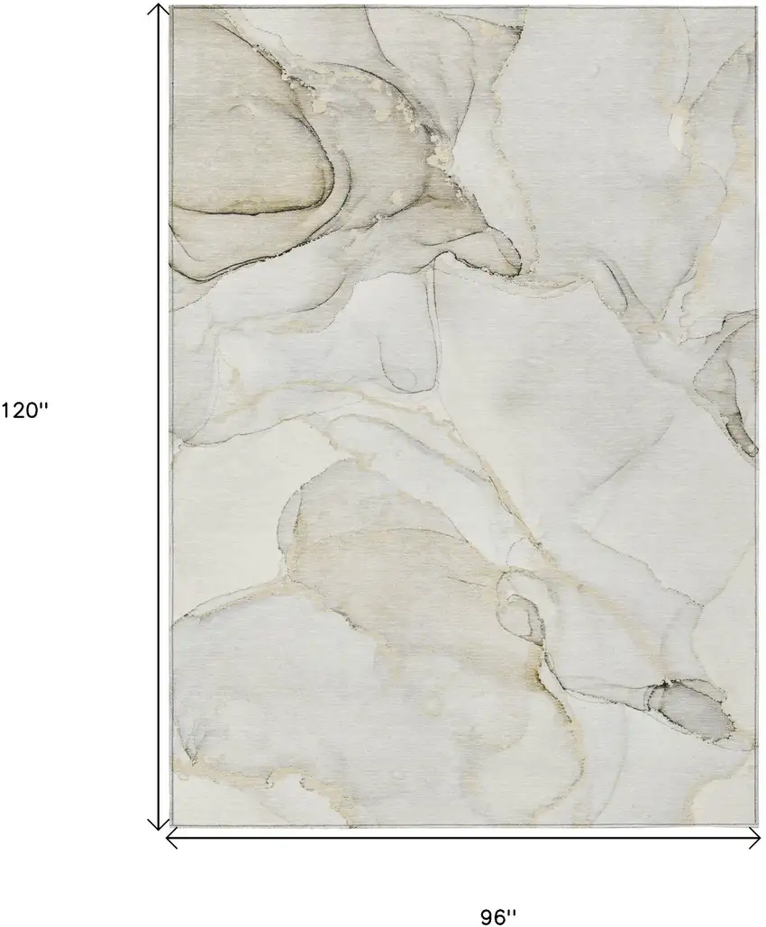 Beige and Ivory Abstract Washable Non Skid Indoor Outdoor Area Rug Photo 7