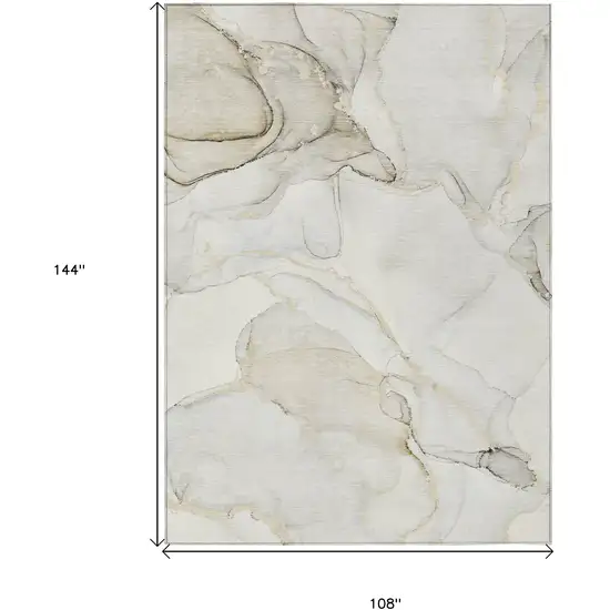 Beige and Ivory Abstract Washable Non Skid Indoor Outdoor Area Rug Photo 3